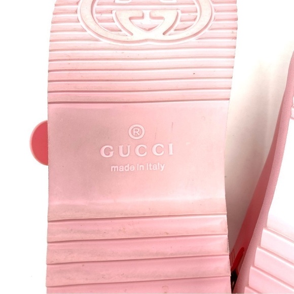 AUTHENTIC GUCCI DOUBLE GG LOGO PINK RUBBER PLATFORM DAD SANDALS SZ 38 or US 8 - Picture 8 of 11